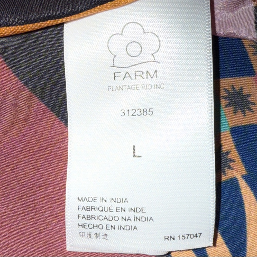 🌈 Farm Rio Multicolor Abstract Print Button-Down Blouse – Size L - Picture 12 of 16